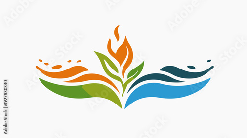 Abstract illustration of flames and leaves vector graphic with copy space