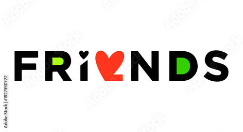 The word friends is displayed with stylized hearts replacing the e and n