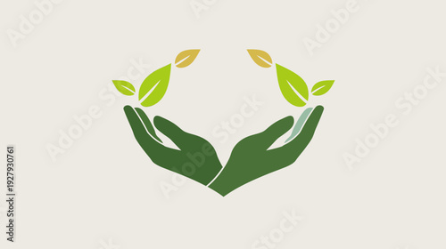 Hands cupping leaves symbolic representation of nature growth and care