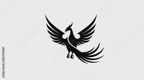 Elegant phoenix silhouette soaring against white background symbolizing rebirth