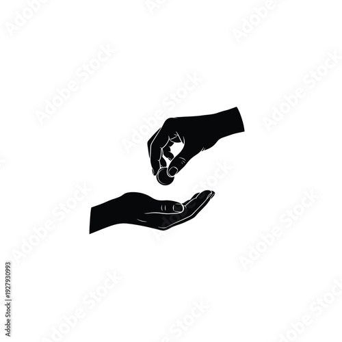 Hand Giving Coin to Another, Charity and Donation Concept
