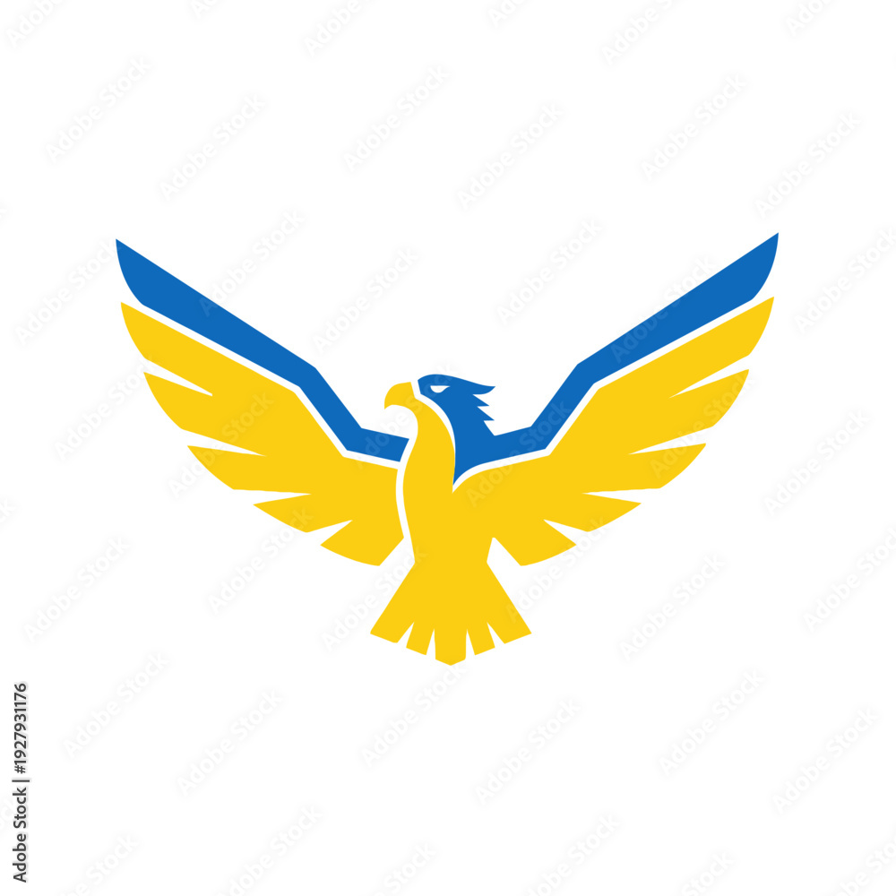 Obraz premium Stylized blue and yellow eagle in flight