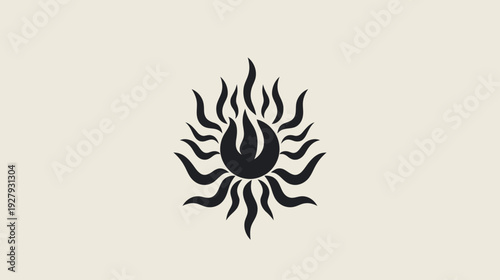 Abstract illustration of a stylized sun with flames and radiating lines