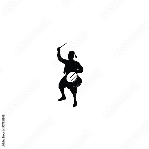Man Drumming in Traditional Outfit Silhouette, Festive Music