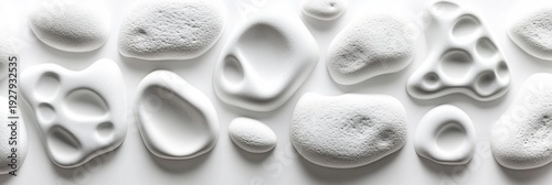 Elegant White Stone Textures and Organic Shapes, Abstract Art Inspiration for Minimalist Design