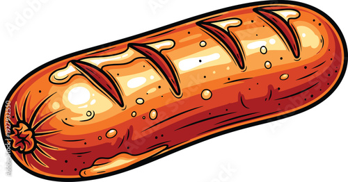 Cartoon hot dog with grill marks and condiments grilled food 1
