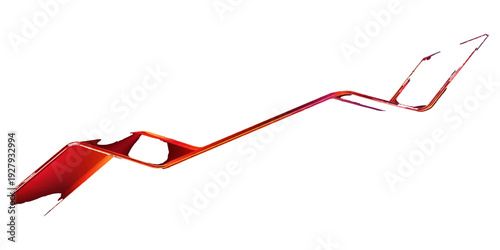 A 3d business illustration shows a macro closeup of a red arrow graph design symbol shaped like a needle and thread line object for a Christmas holiday