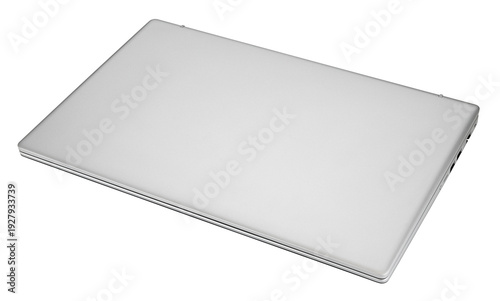 Closed silver laptop isolated on a transparent background. Full depth of field. PNG.