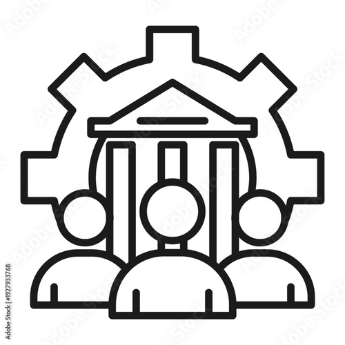 Modern banking and teamwork concept with gear and people icon, vector illustration.