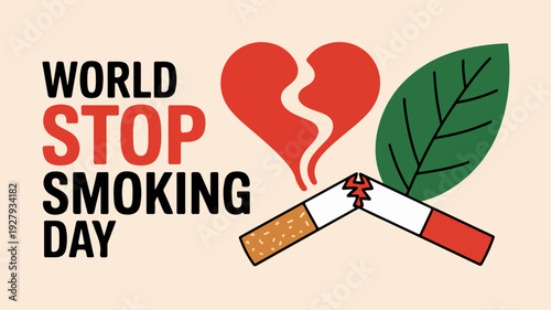 World no tobacco day stop smoking concept with cigarette and leaf symbol