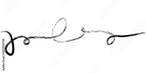 Continuous curve line. Abstract brush-drawn line doodle form wavy pattern Vector design element black color with decorative loops forms flowing squiggle perfect for abstract background graphic element