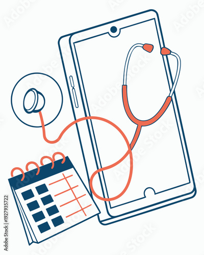 Telemedicine concept with stethoscope on smartphone and calendar