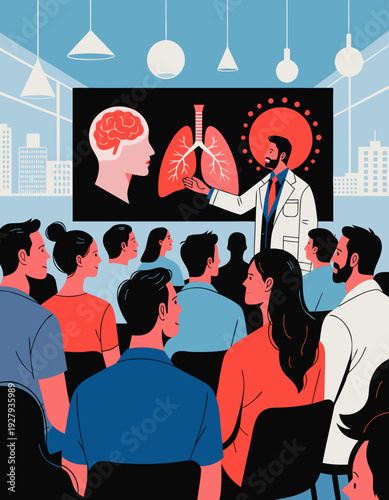 Doctor presenting lung health education to a diverse audience