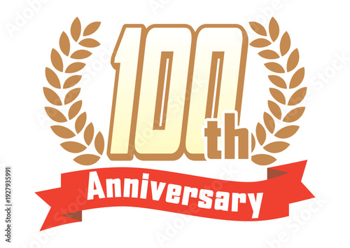 月桂樹とリボンの100周年アイコン