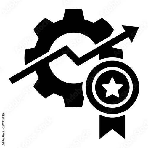 Increasing business performance with gear and star award icon, vector illustration.