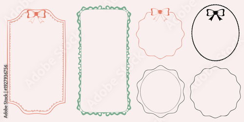 Collection of decorative frames and borders with ribbon bows