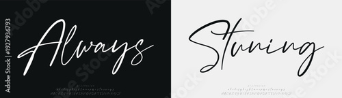Always Stuning, Script Font, aesthetic, Uppercase Lowercase and Number. wedding font, Classic Lettering Minimal Fashion Designs. Typography modern serif fonts regular decorative vintage concept. 