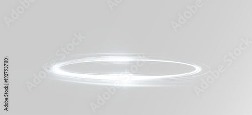 Foto Futuristic white neon ring with high speed light lines and glowing motion blur e