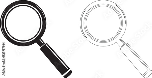 Black and white magnifying glass side by side search