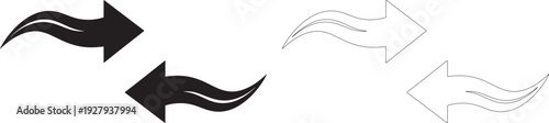 Black and white arrows with wavy lines outline