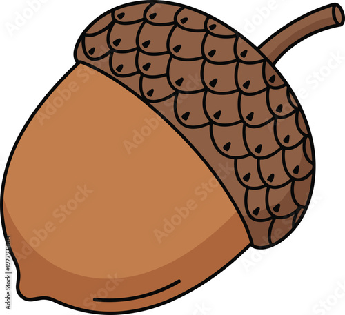 Simple Cartoon Acorn Drawing with Cap and Stem, Perfect Vector Illustration for Autumn, Fall, Thanksgiving, and Nature-Themed Design