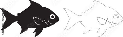 Black fish silhouette and outline fish white