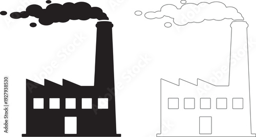 Black and white factory silhouette with smoke industrial