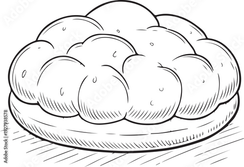Cloud bread Hand-drawn Sketch Drawing Vector Illustration, Line Linear Symbol Black and White Engraving, Isolated