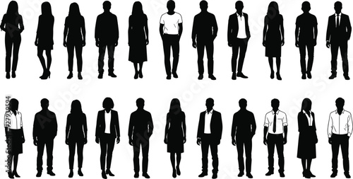Large collection of diverse business people silhouettes standing in rows representing global workforce corporate community professional networking recruitment and human resources management concept