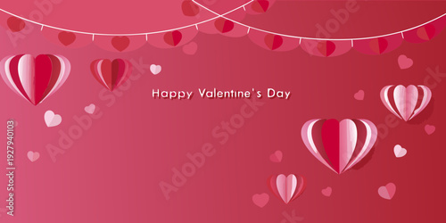 Valentine s day illustration with paper hearts and festive bunting