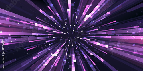 Abstract explosion of pink and purple light rays converging inward