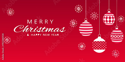 Festive christmas card with ornaments and holiday greetings message