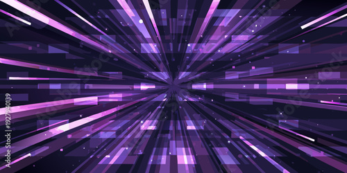 Abstract purple and white lines radiating from a central vanishing point