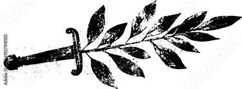 Elegant sword and laurel leaf high contrast ink design for historical themes