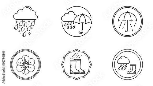 Illustration of Weather icons rain cloud umbrella storm