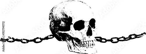 High contrast skull and anchor chain ink art illustration for nautical themed designs