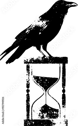 Mysterious raven and hourglass silhouette in high contrast ink design