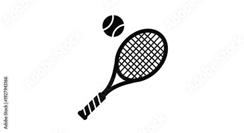 A black tennis racket and ball illustration simple silhouette