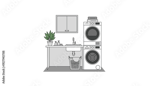 Modern laundry room with stacked washer and dryer