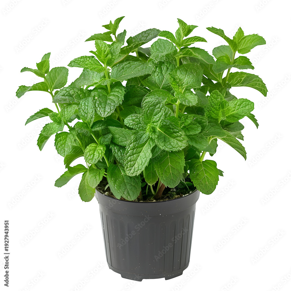 © Rabia - potted mint plant lush green isolated on pure white background