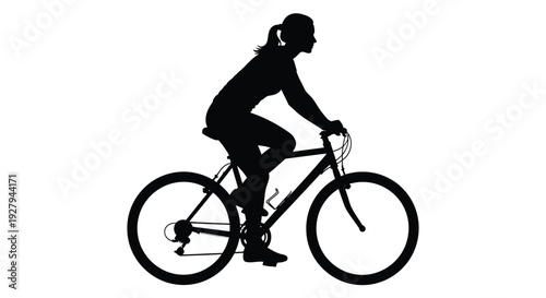 A woman riding a bicycle viewed from the side silhouette