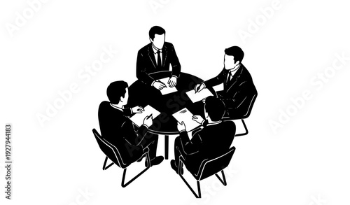 Business Meeting and Corporate Team Discussion Silhouette Illustration Featuring Professional Collaboration, Strategy Planning, Decision Making, and Office Conference Concept