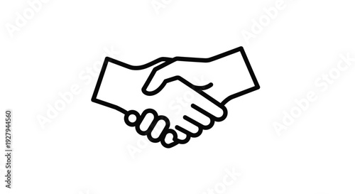 A simple line drawing depicts two hands shaking a symbol of agreement silhouette
