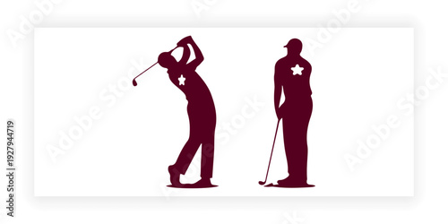 Golf Player Silhouettes Swinging Club – Male and Female Sport Vector Isolated on White.