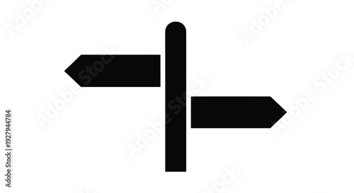 A simplistic black signpost with two directional arrows silhouette
