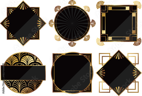 高級感のあるアールデコ風フレーム6種セット　ブラック＆ゴールド