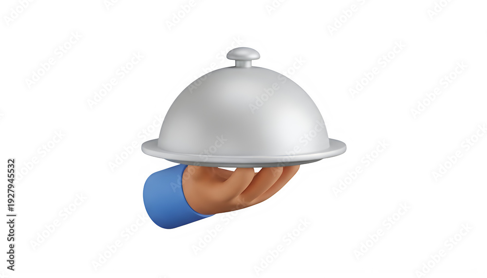 Fototapeta premium A hand holding a silver serving dish with a dome lid isolated on transparent background