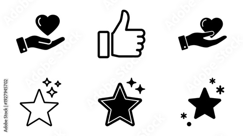 Star and heart icons with thumbs up