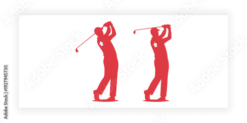 Golf Player Silhouettes Swinging Club – Male and Female Sport Vector Isolated on White.