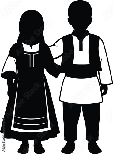 Traditional bulgarian folk costume illustration